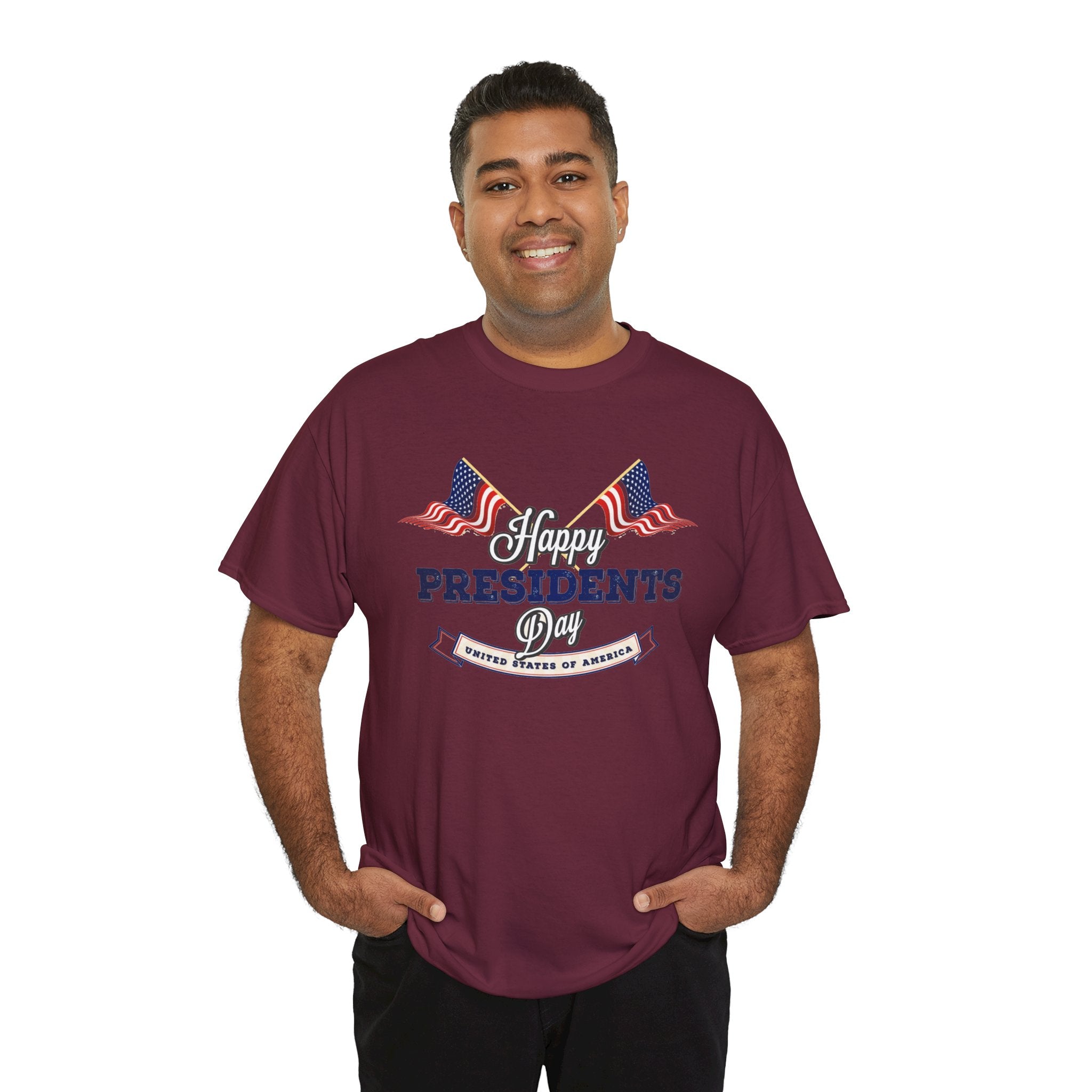 Happy Presidents Day T-Shirt | American Flag Banner, Patriotic Holiday Tee