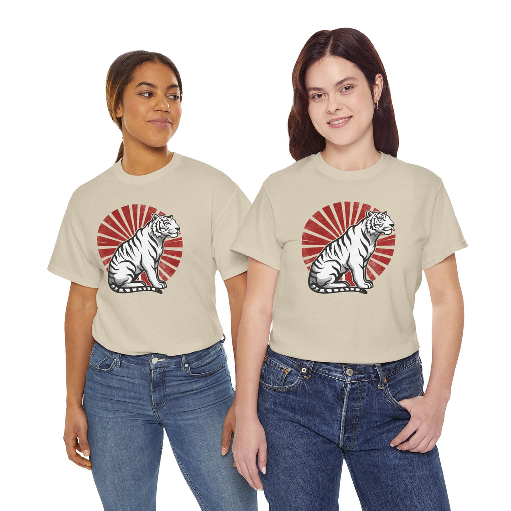 White Tiger with Rising Sun Tee | Japanese Tiger Graphic T-Shirt