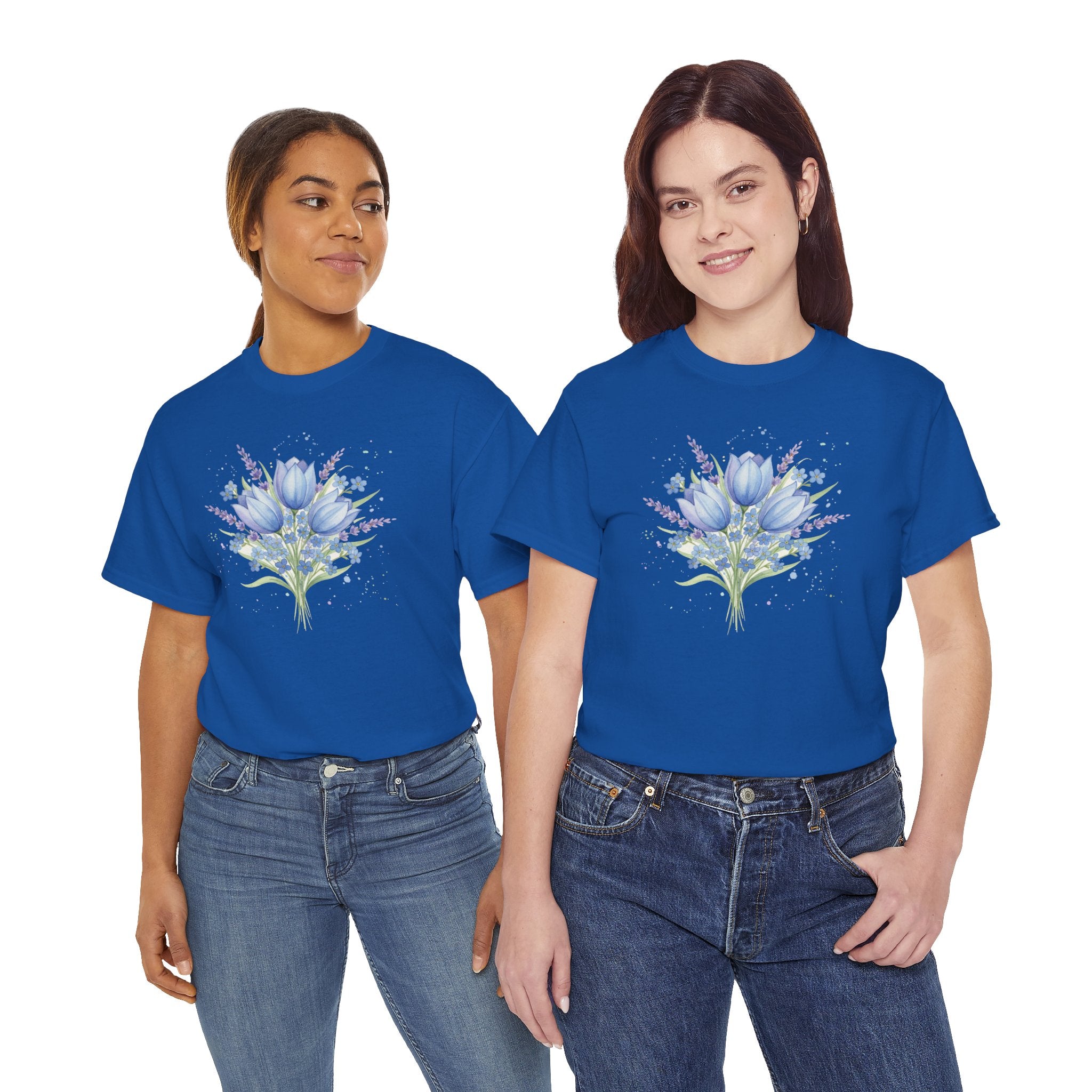 Blue Tulip Bouquet Tee | Watercolor Floral Shirt, Spring Flower Design