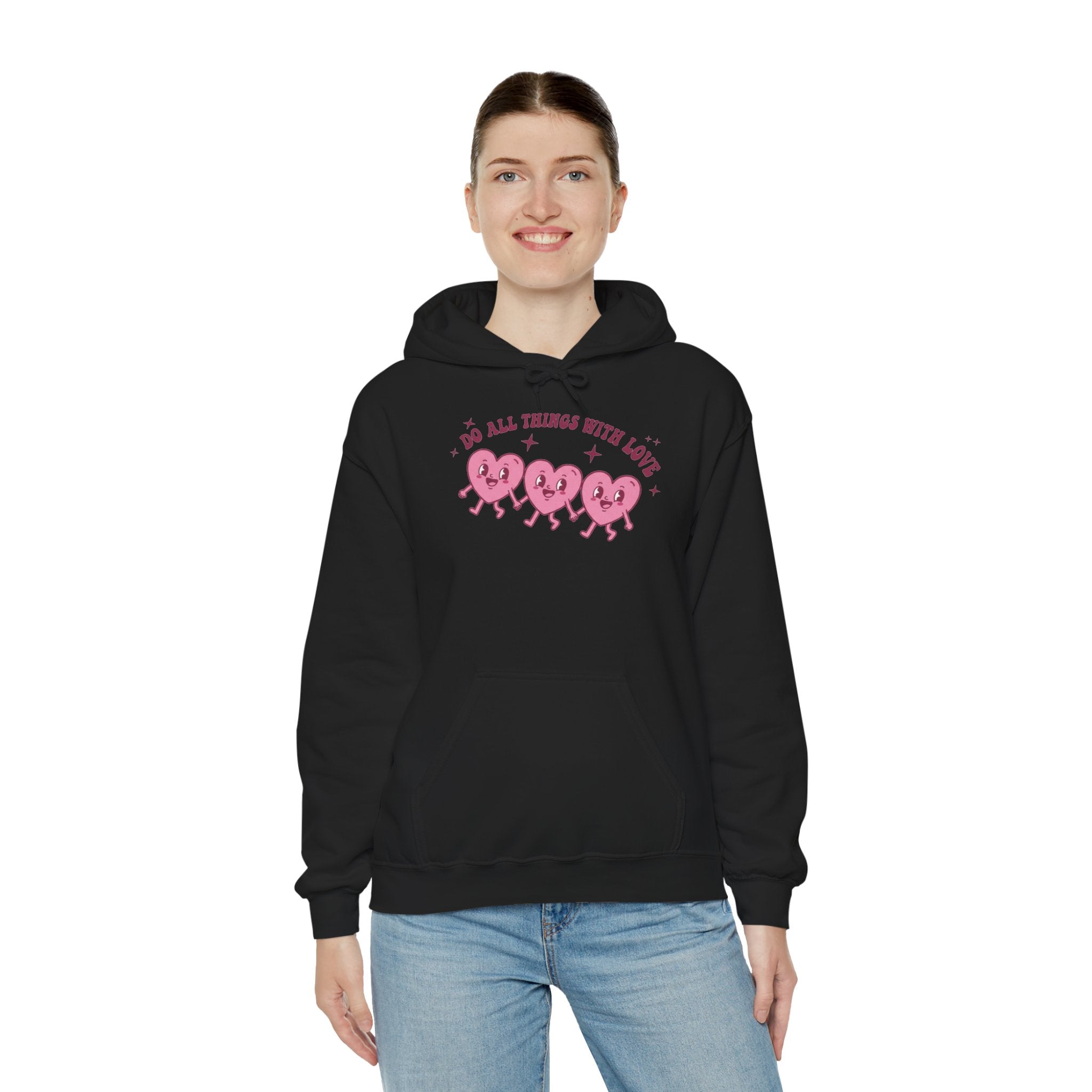 Valentine's Day Do All Things With Love Heart Trio Hoodie | Cute Pink Hearts
