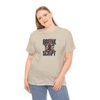 Break the Script hands ripping text Tee | Rebellious typography shirt