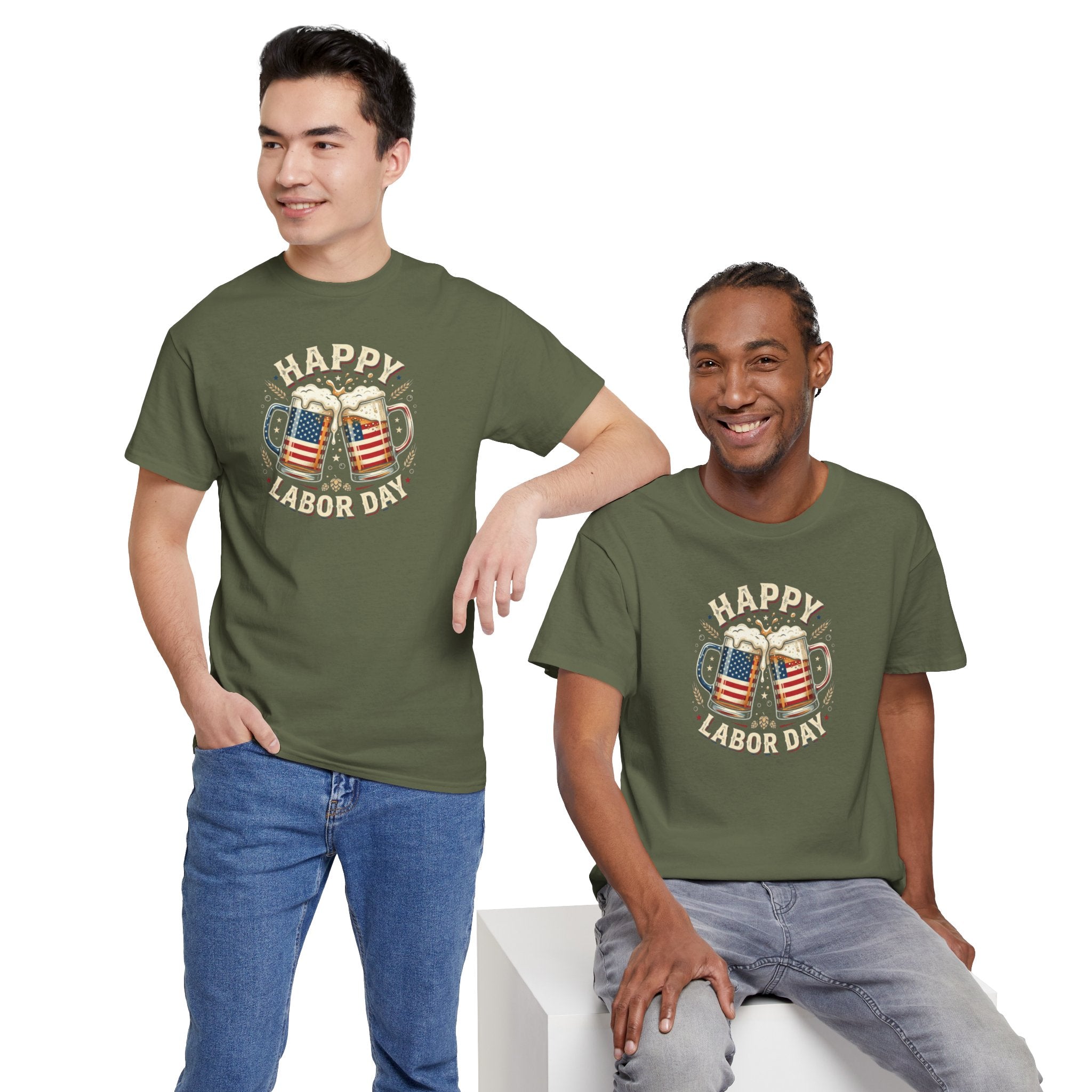 Happy Labor Day Beer Mugs T-Shirt | American Flag Cheers Tee
