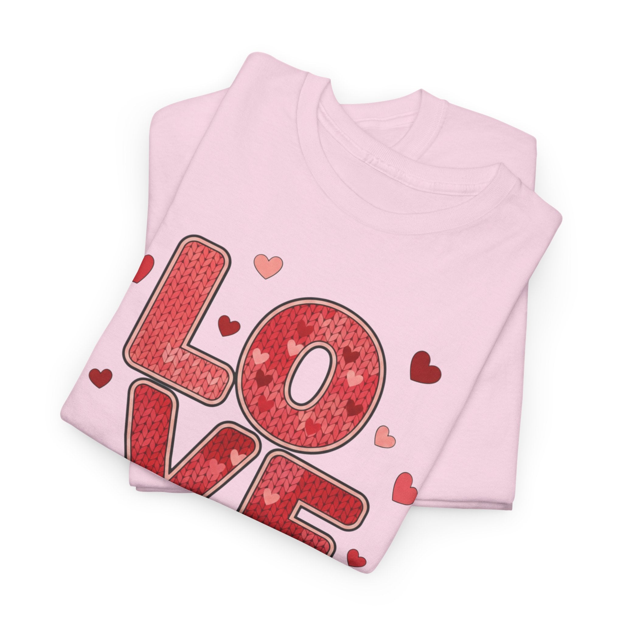 LOVE Heart Pattern T-Shirt  - Valentine Day Typography Tee with Red Hearts
