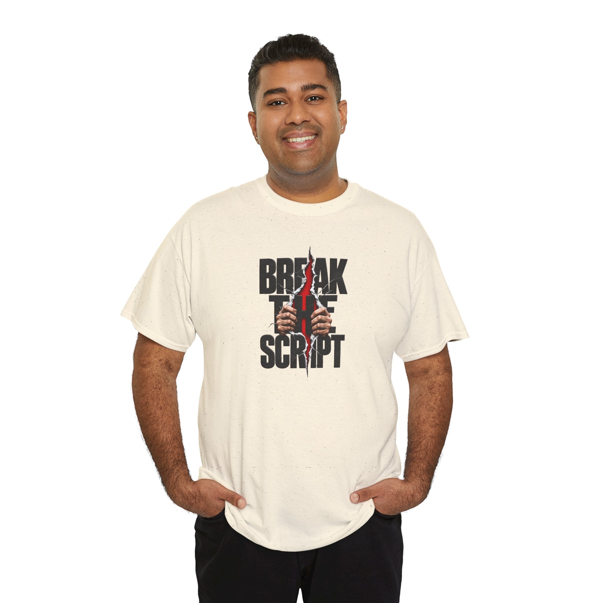 Break the Script hands ripping text Tee | Rebellious typography shirt