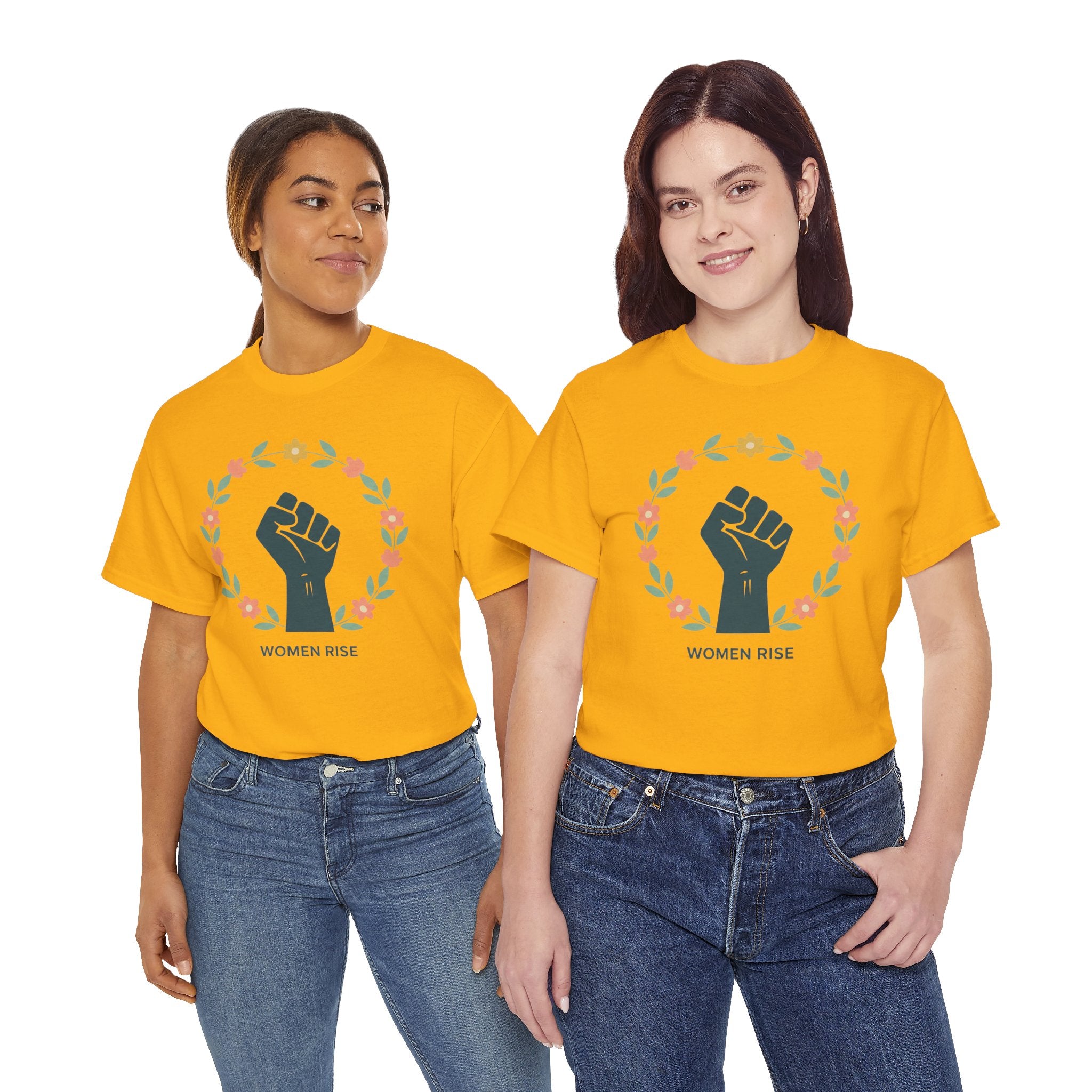 Women Rise Fist Tee | Feminist Power Floral Wreath T-Shirt