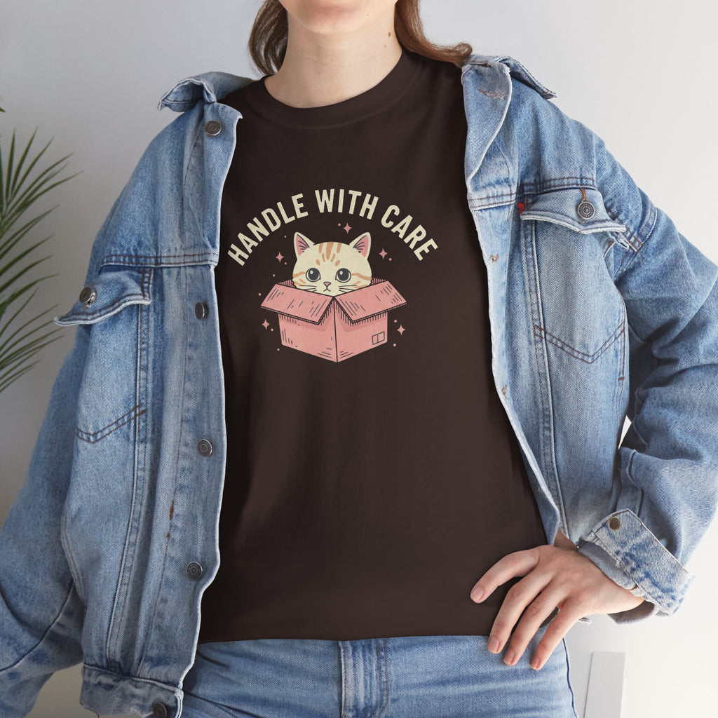 Handle With Care kitten in box T-Shirt | Cute Cat Illustration, Pastel Design