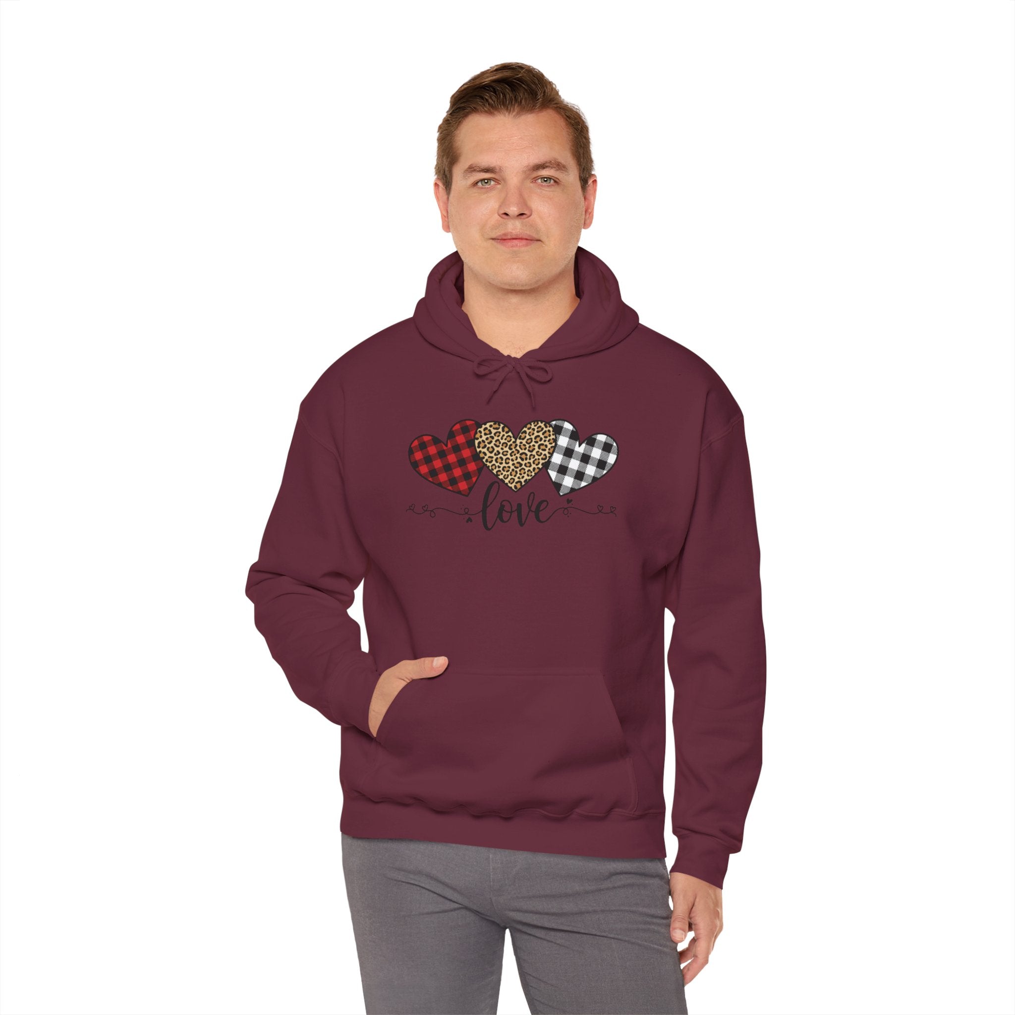 Valentine's Day Hoodie | Love Script Arrow with Plaid Leopard Heart