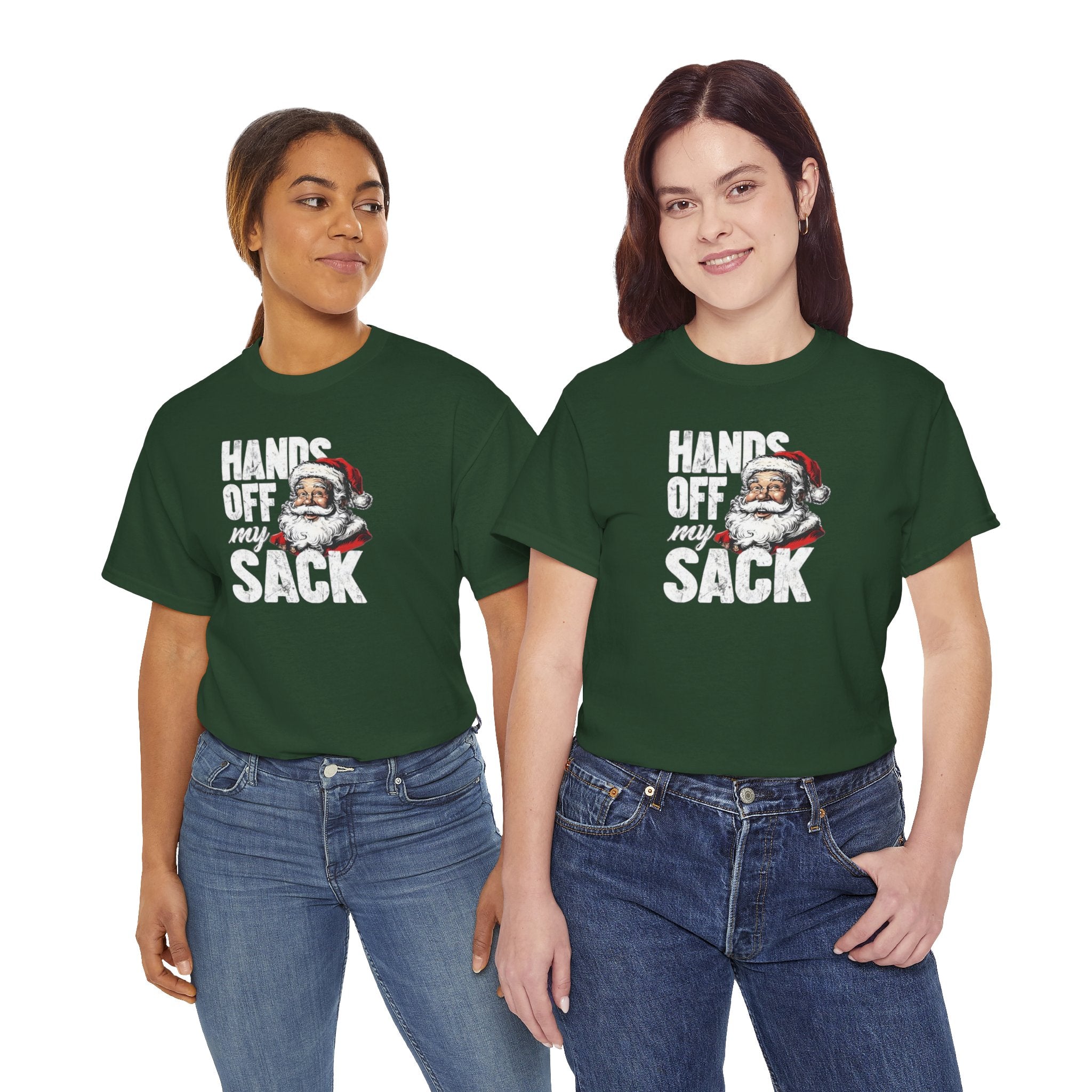 Hands Off My Sack Santa T-Shirt | Funny Christmas Holiday Tee