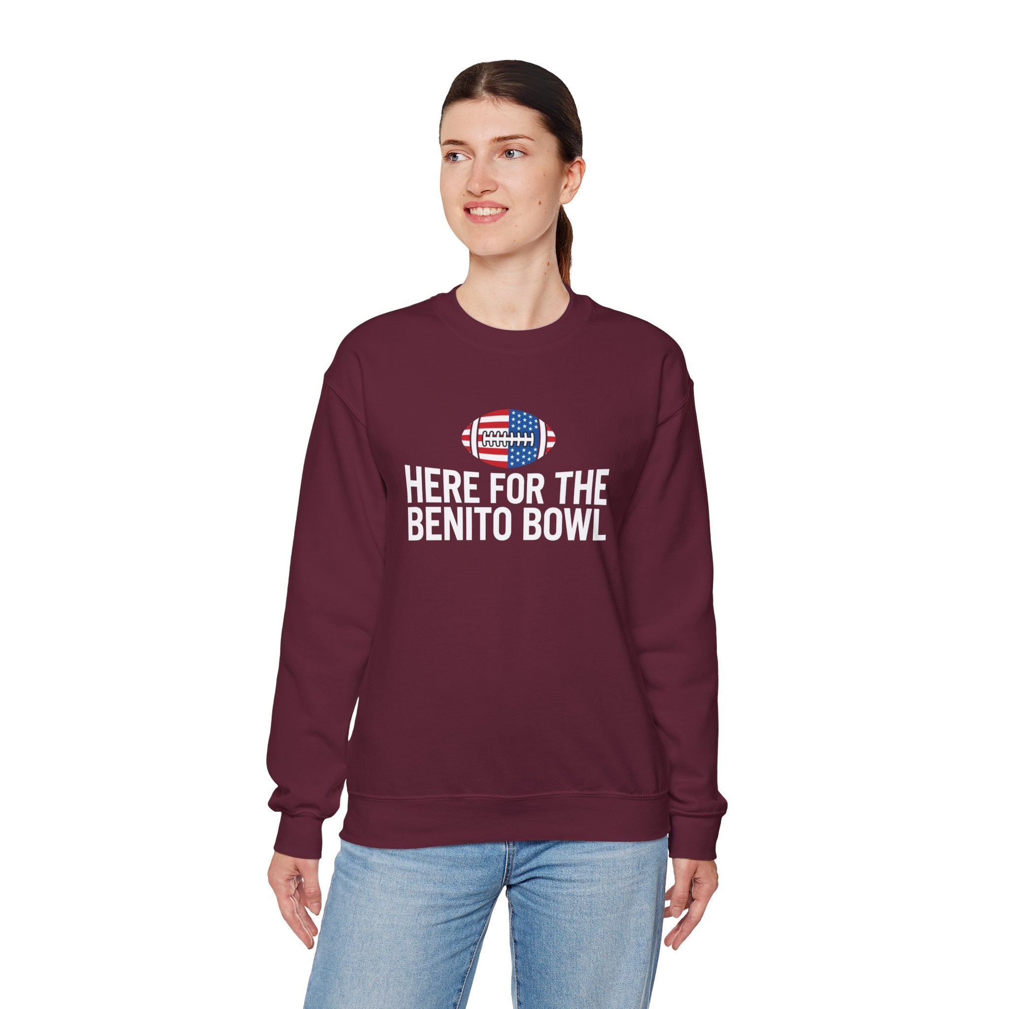 Here For The Benito Bowl crewneck sweatshirt | Football American flag logo