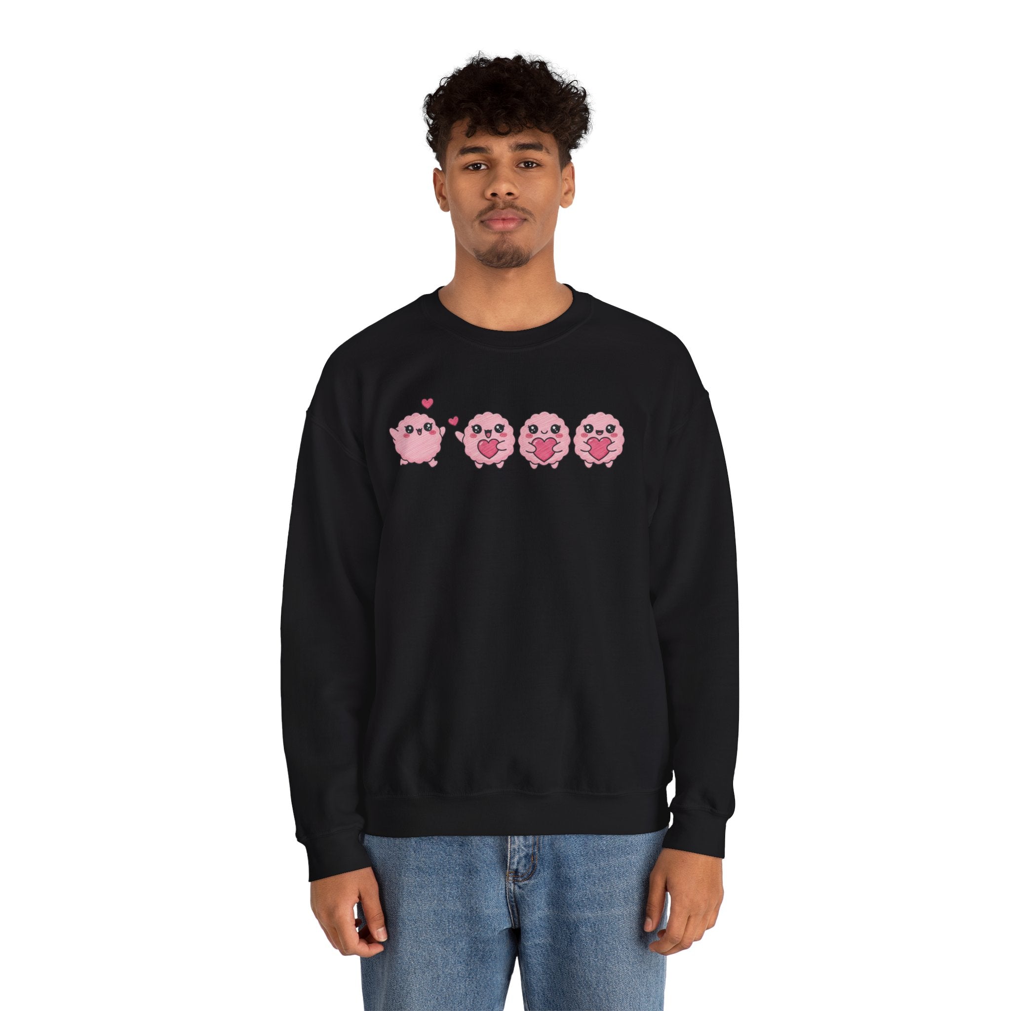 Valentine's Day Kawaii Pink Puff Sweatshirt | Cute Heart Emoji Character Crewneck