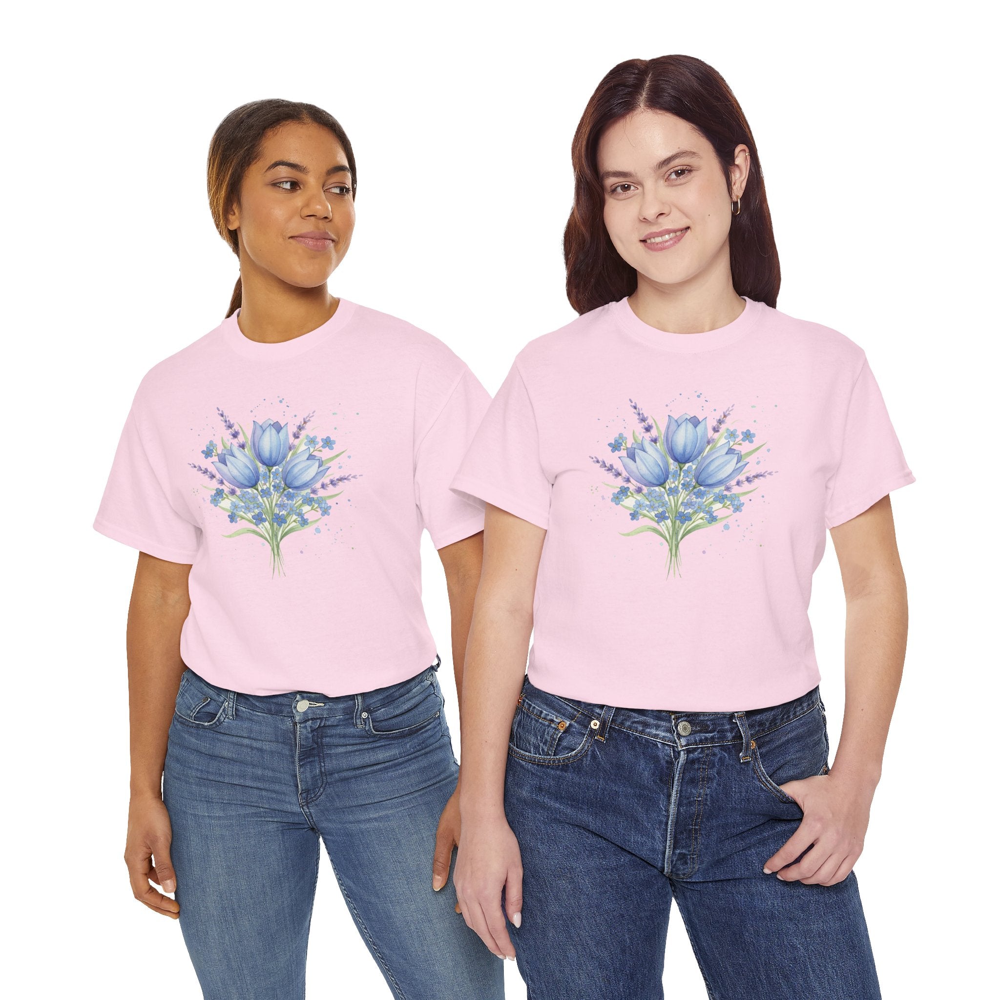 Blue Tulip Bouquet Tee | Watercolor Floral Shirt, Spring Flower Design