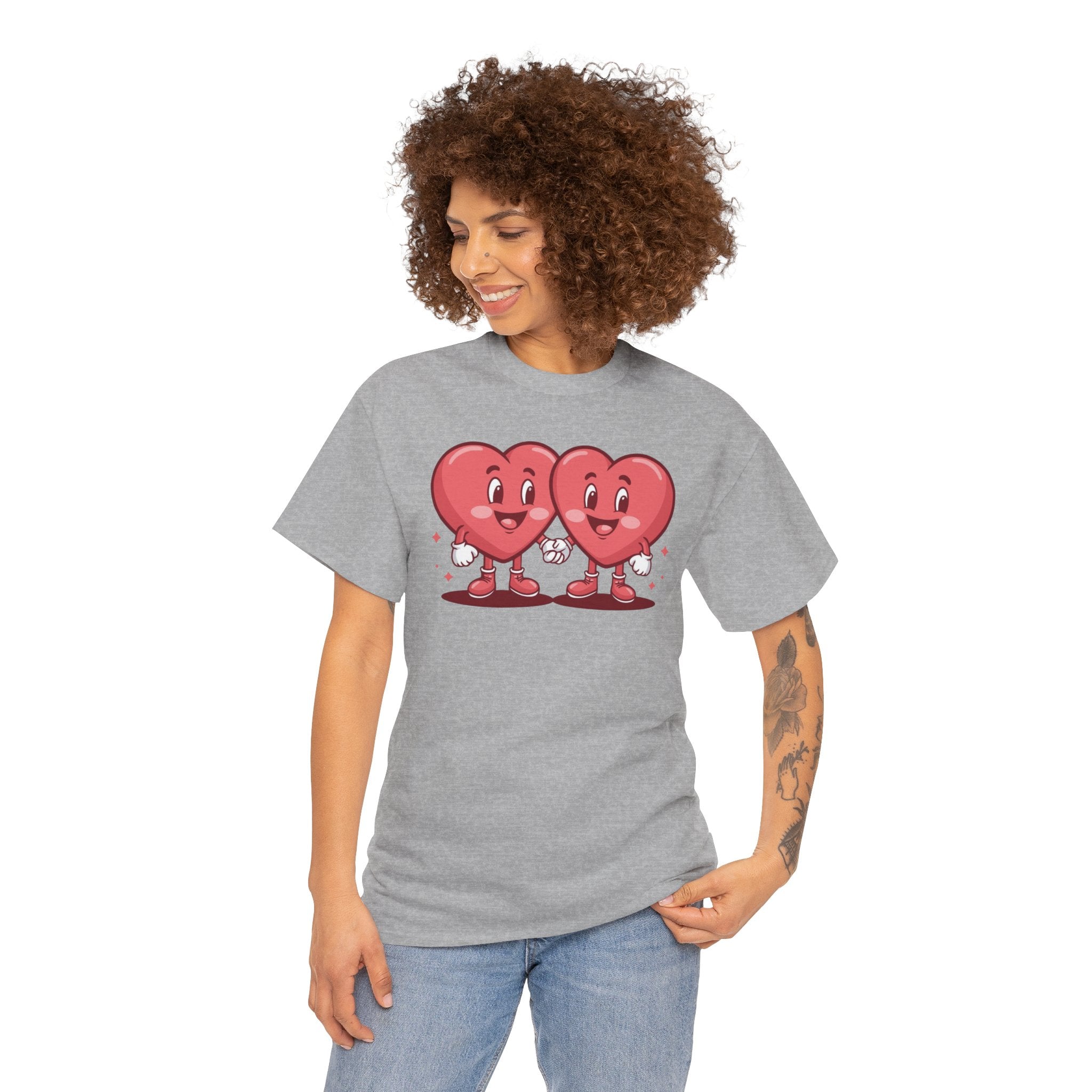 Twin Hearts Holding Hands T-Shirt | Cute Valentine's Couple Design