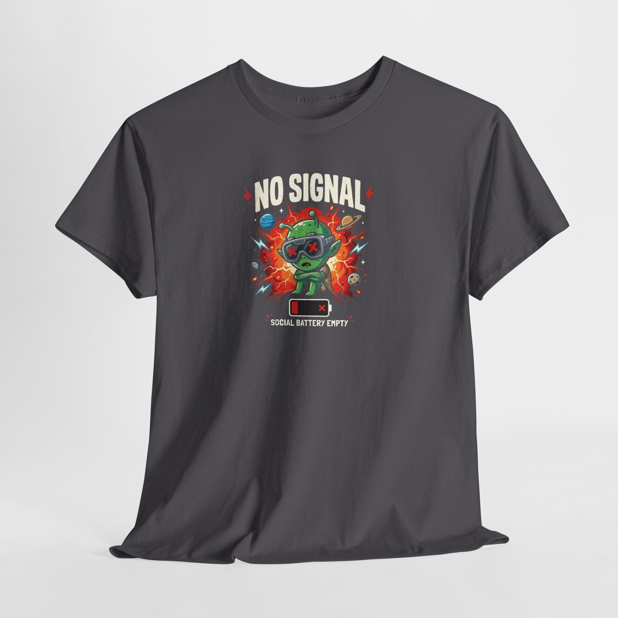 No Signal Alien Cartoon Tee | Retro TV, Glitch Art, Space Humor