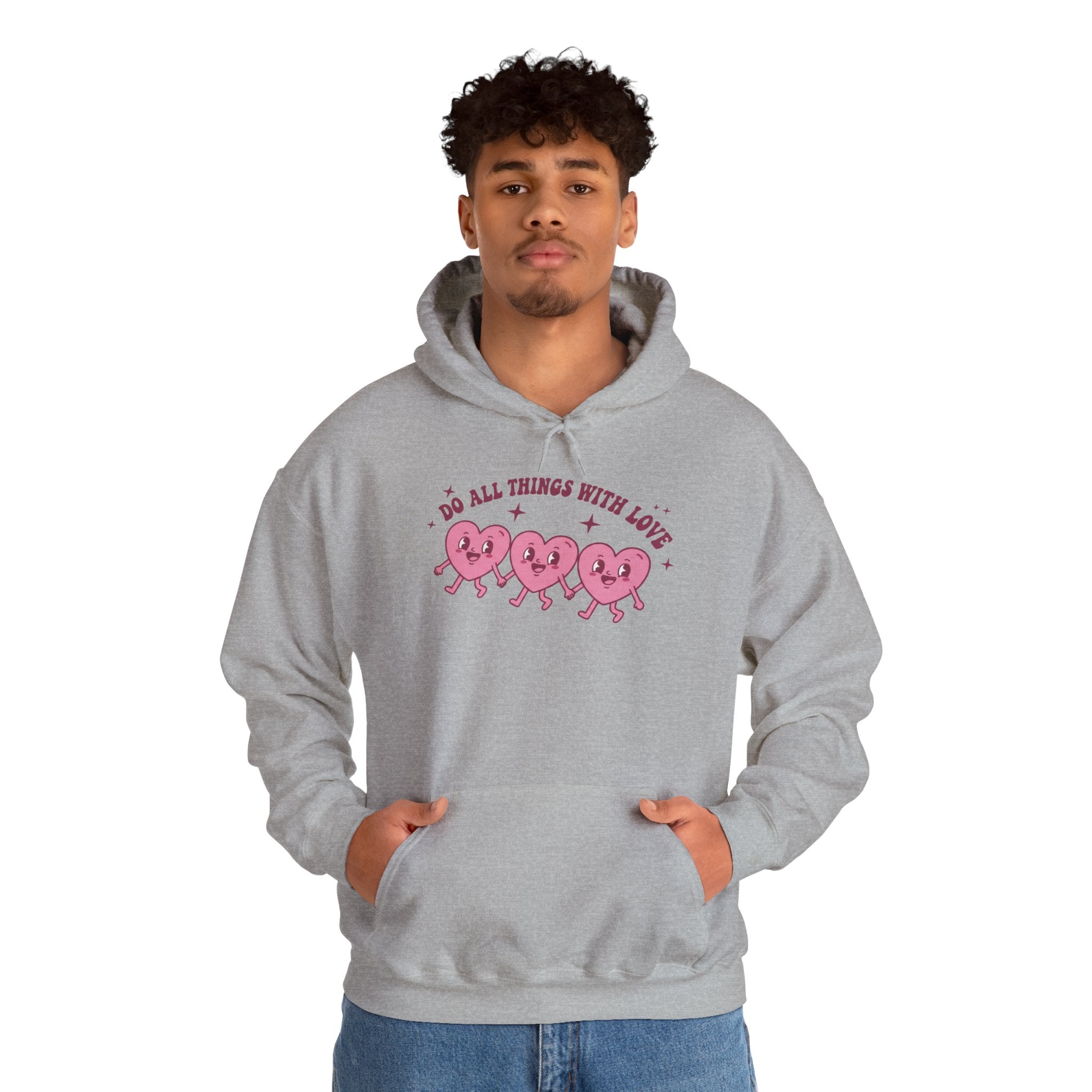 Valentine's Day Do All Things With Love Heart Trio Hoodie | Cute Pink Hearts