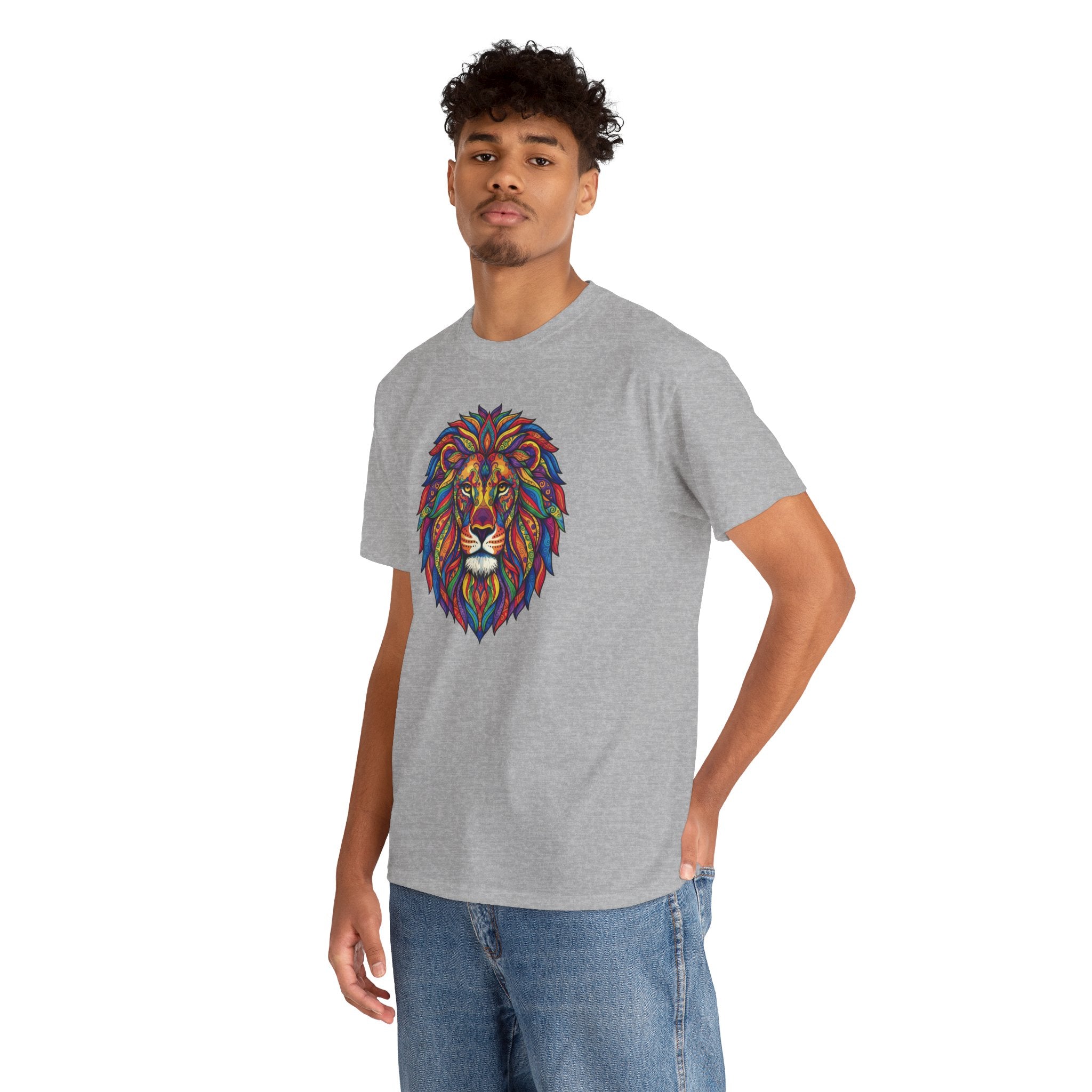 Colorful Geometric Lion T-Shirt | Vibrant Tribal Lion Tee, Graphic Animal Shirt
