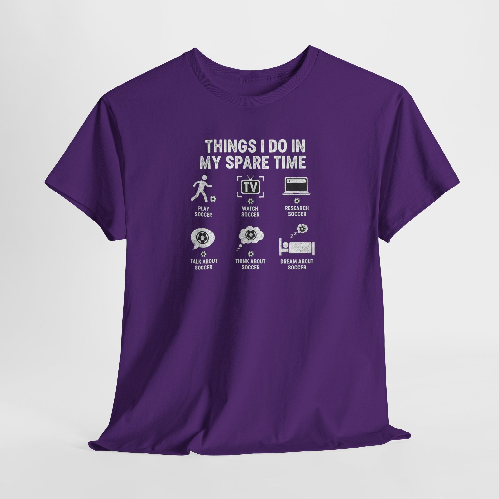 Things I Do In My Spare Time Tee | Gaming Soccer, TV, Reading, Gardening Icons