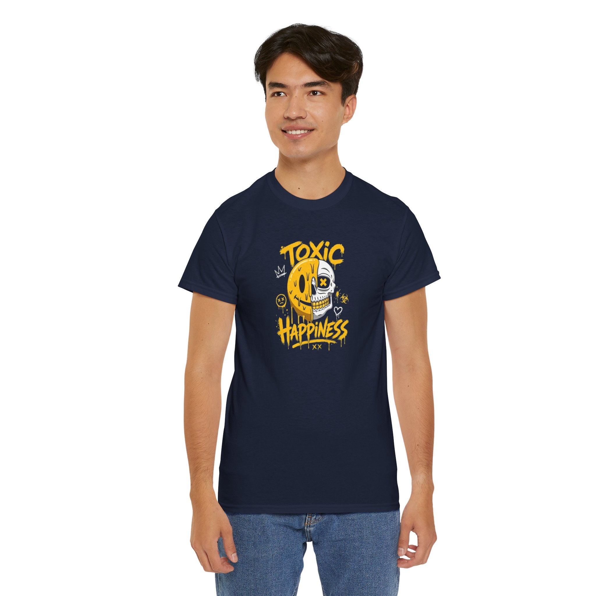 Toxic Happiness smiley skull tee | Graphic T-Shirt, Yellow Gothic Streetwear