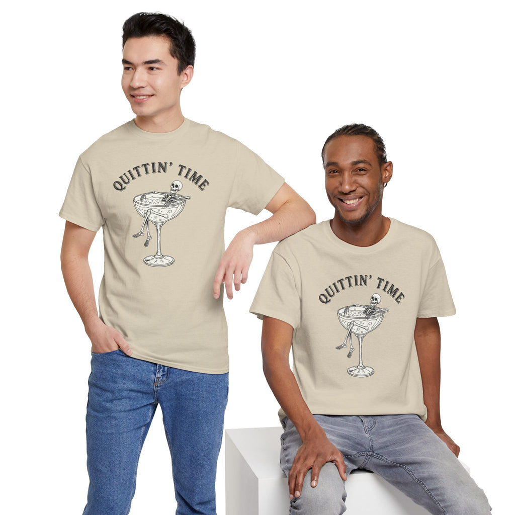 Quittin' Time Champagne Glass Illustration Tee | Retro Cocktail Shirt