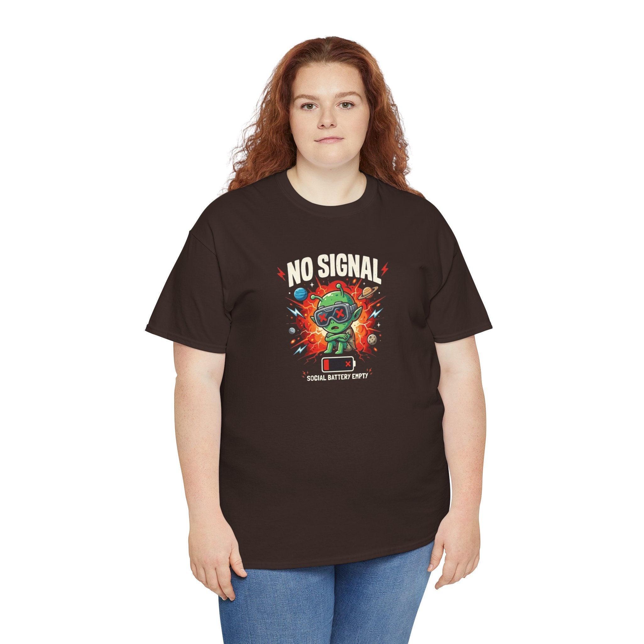 No Signal Alien Cartoon Tee | Retro TV, Glitch Art, Space Humor