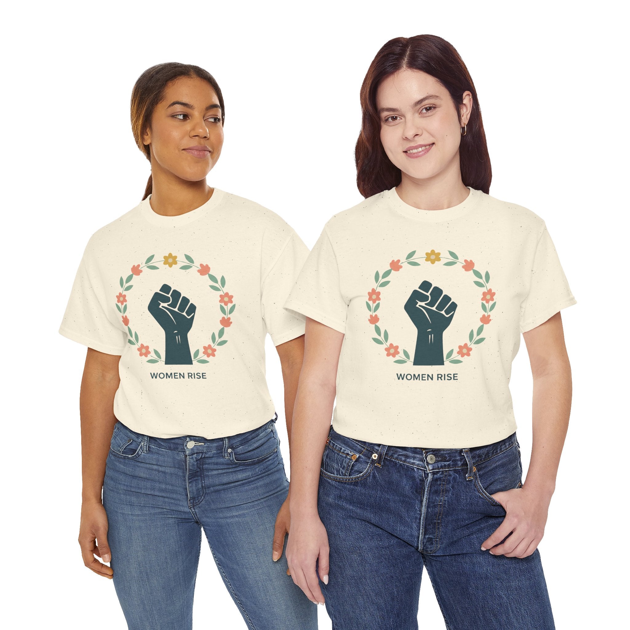 Women Rise Fist Tee | Feminist Power Floral Wreath T-Shirt