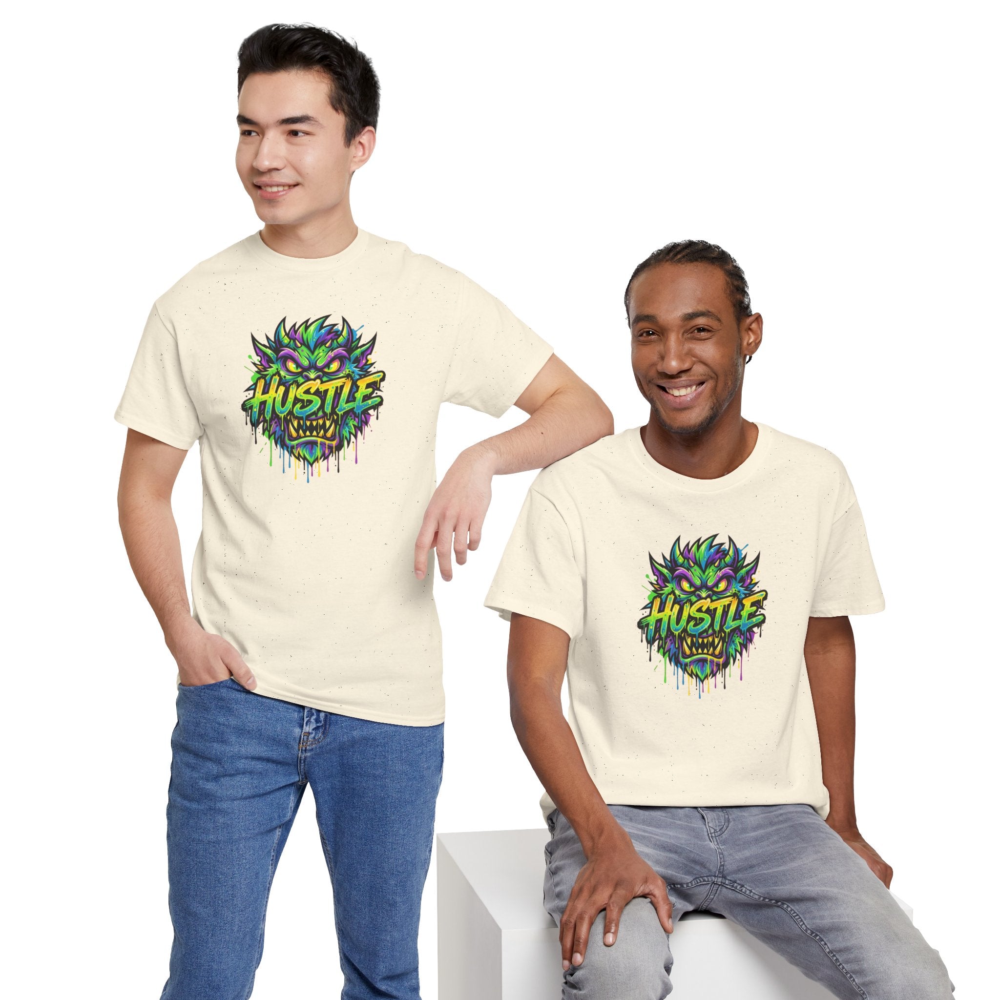 Neon Monster Face Hustle Tee | Graphic T-Shirt, Streetwear Drip