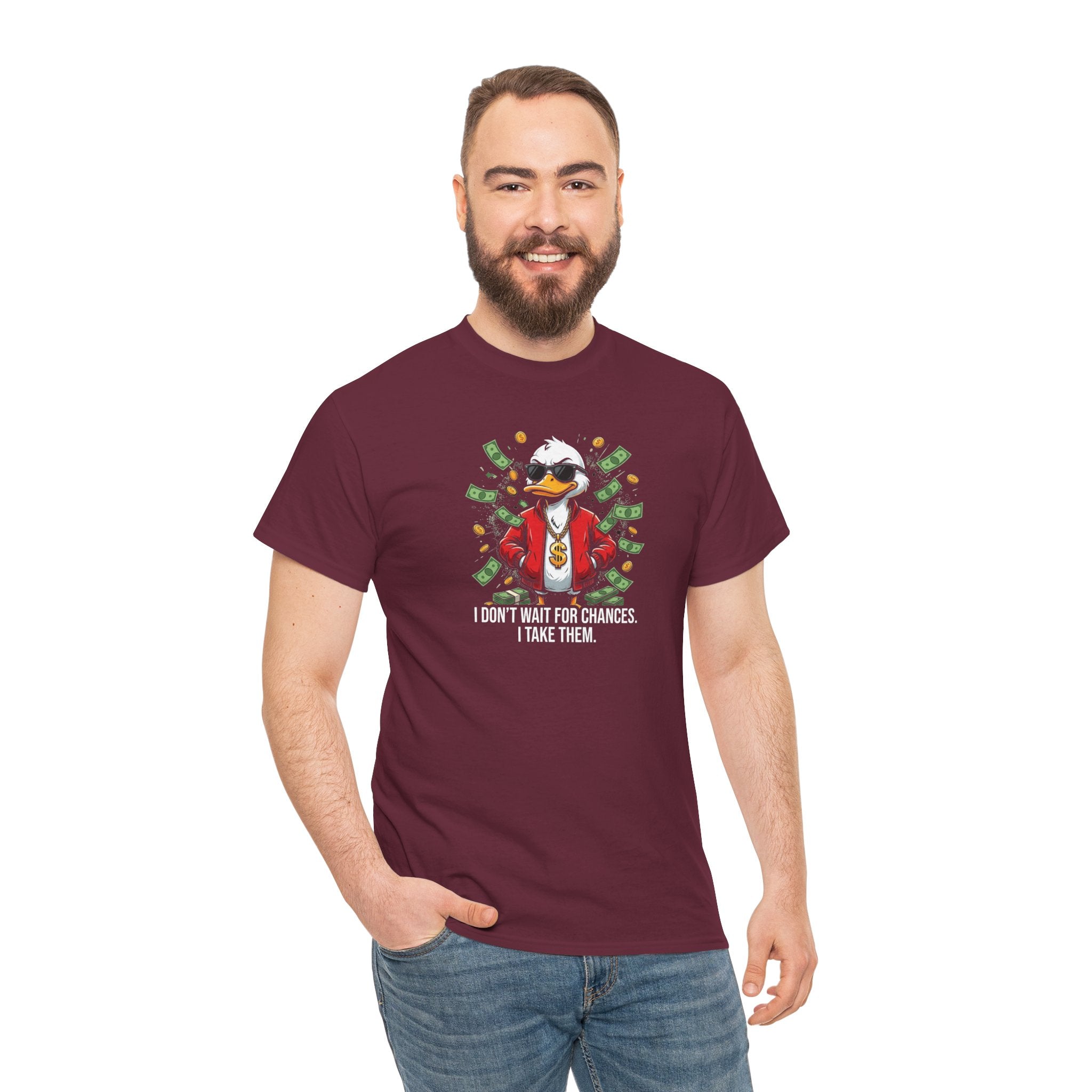 Cool Duck in Suit I Don't Wait For Chances I Take Them T-Shirt | Money Graphic