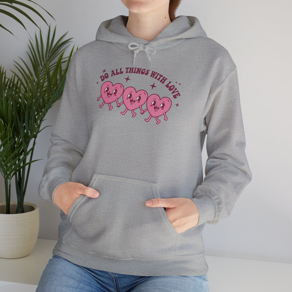 Valentine's Day Do All Things With Love Heart Trio Hoodie | Cute Pink Hearts