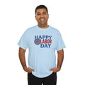 Happy Labor Day T-Shirt | Patriotic Floral Sunburst, Red Blue Holiday Tee