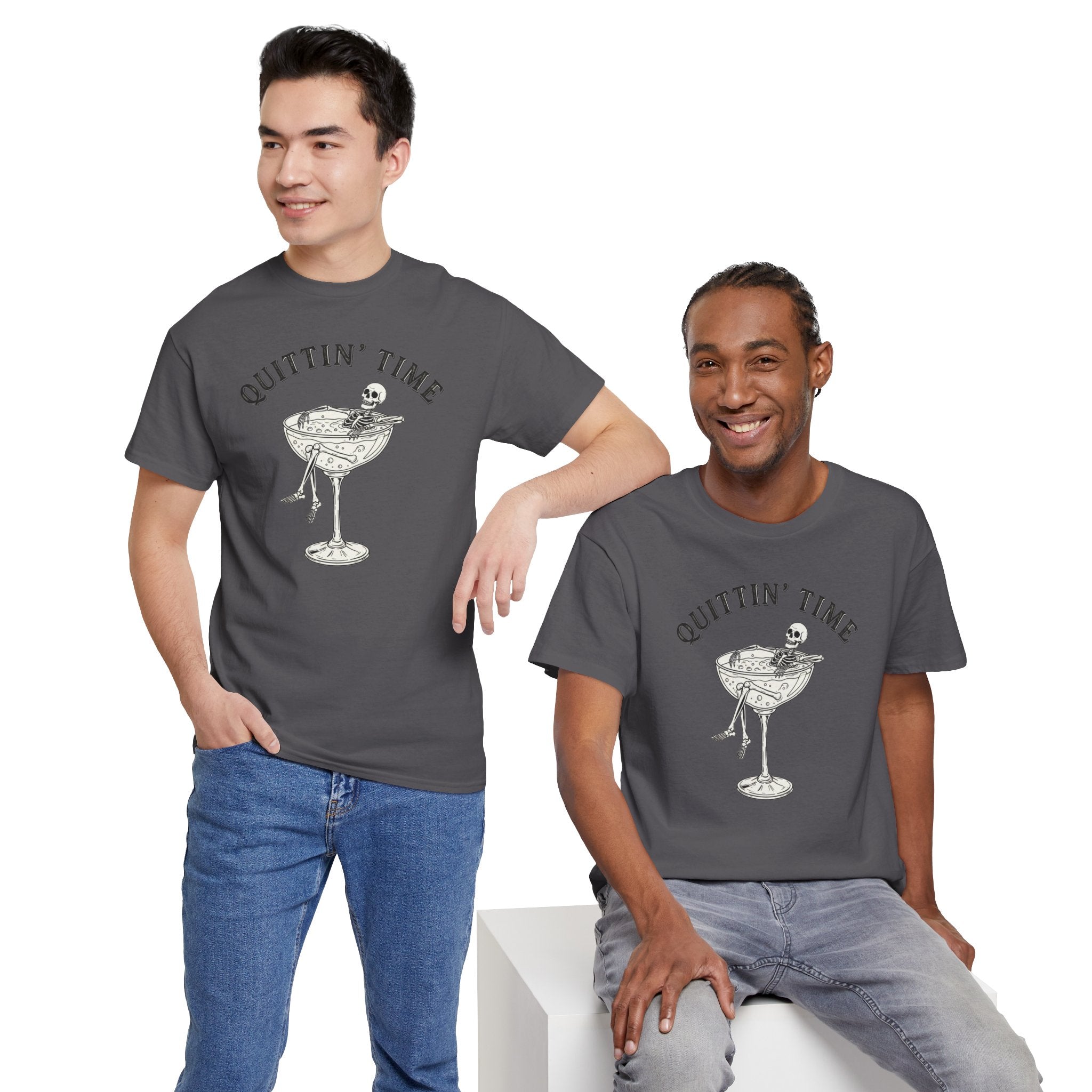 Quittin' Time Champagne Glass Illustration Tee | Retro Cocktail Shirt