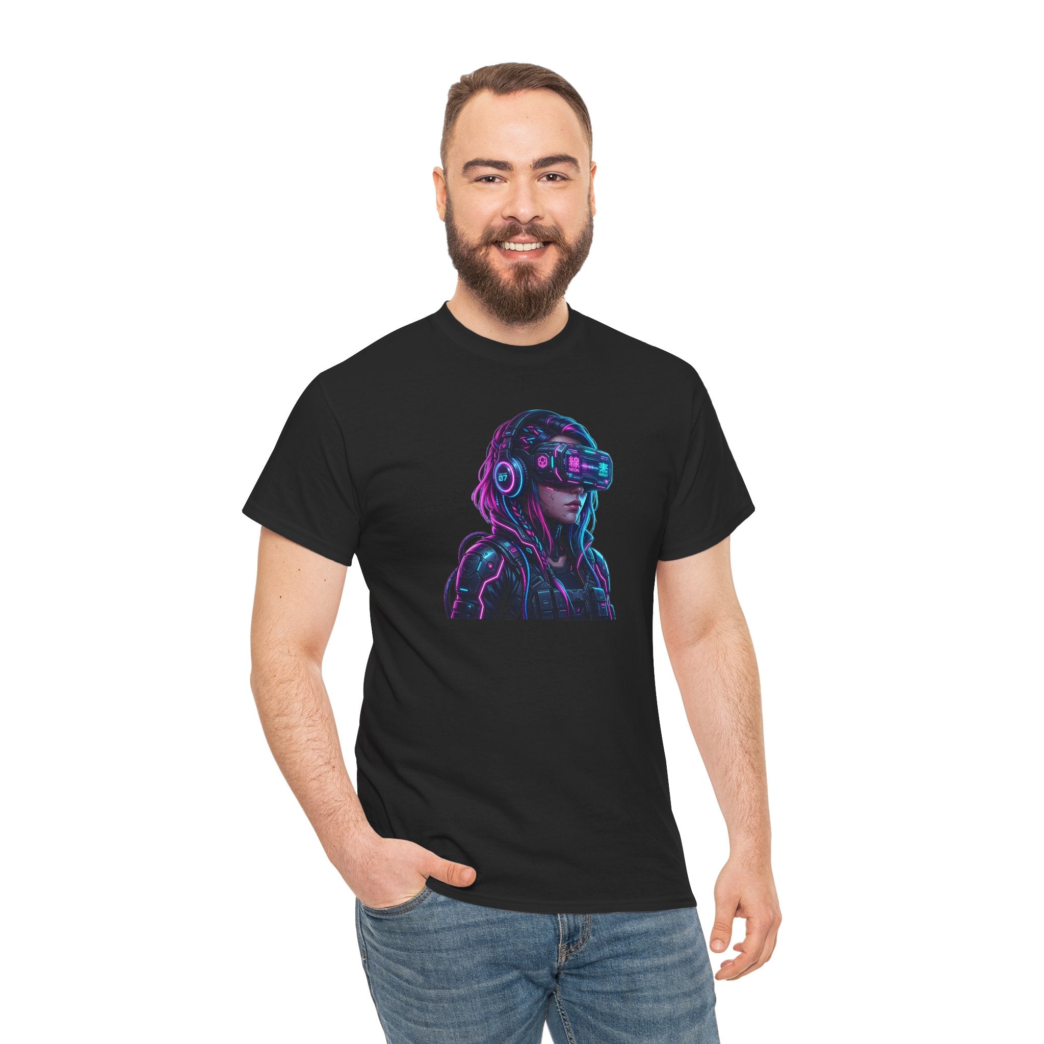 Neon Cyberpunk VR Girl T-Shirt | Futuristic Gamer Art, Vaporwave Aesthetic