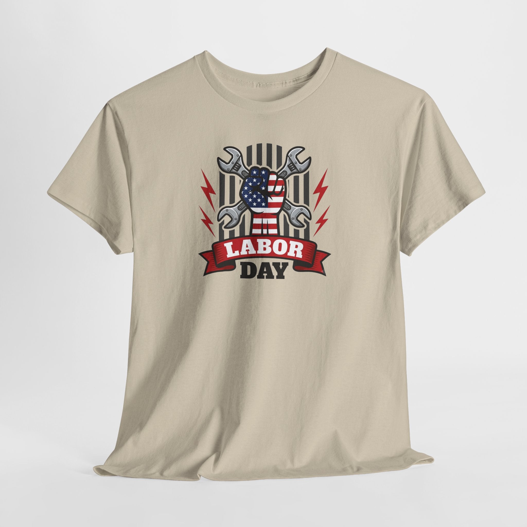 American Labor Day Tee | Patriotic Wrench Helmet Design, USA Flag