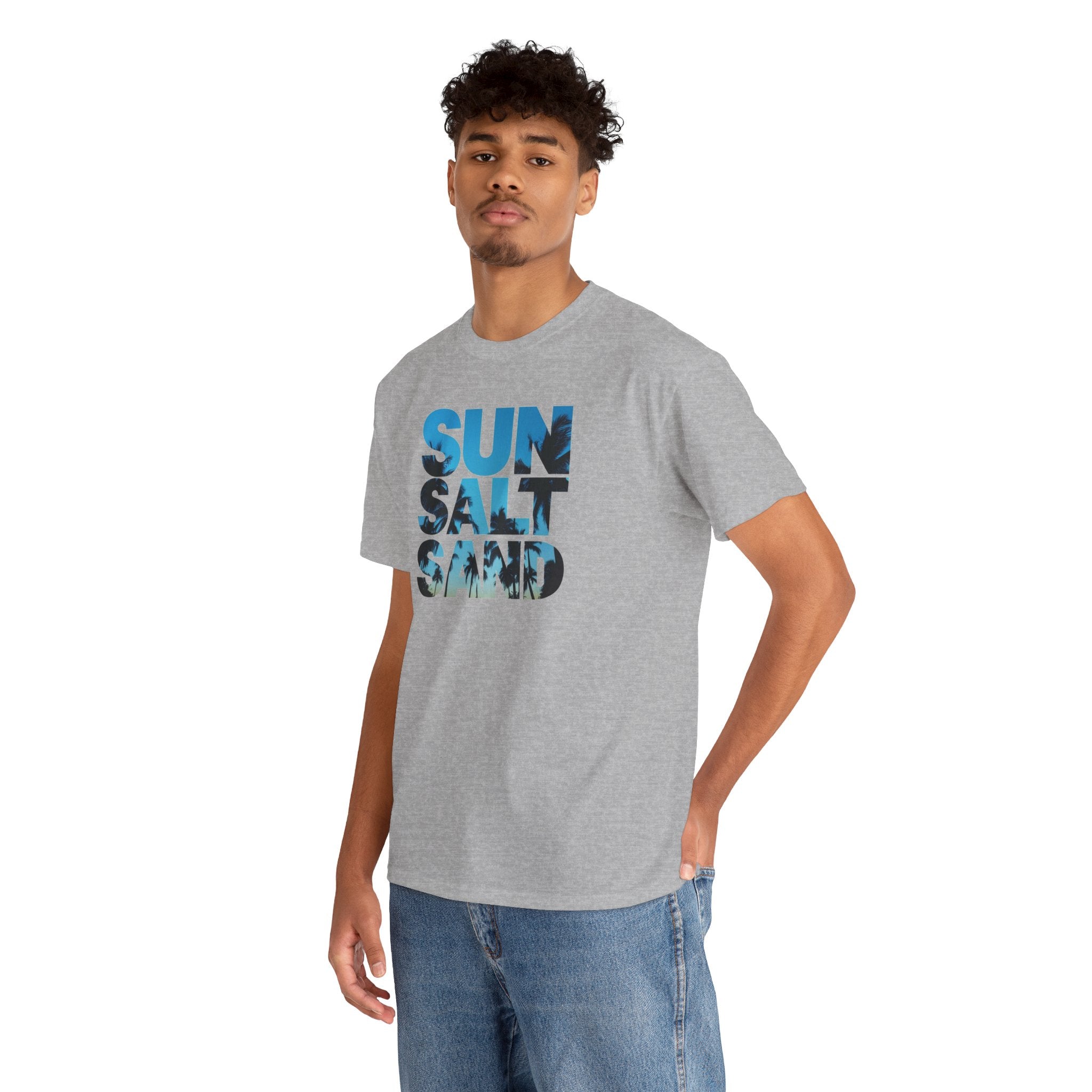 Sun Salt Sand T-Shirt | Beach Typography Tee, Ocean Photo Fill