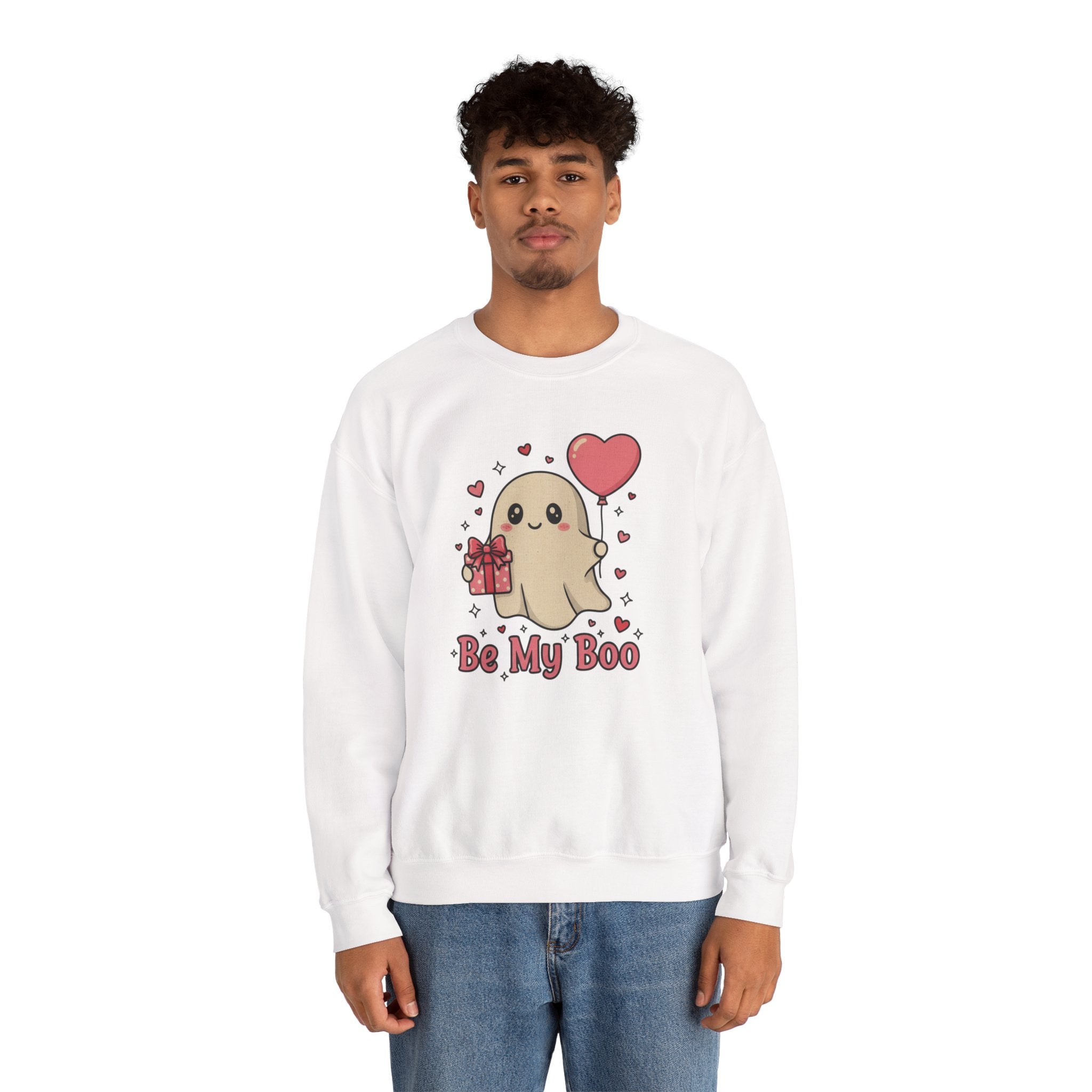 Valentine's Day Be My Boo Sweatshirt | Cute Ghost Holding Heart Balloon
