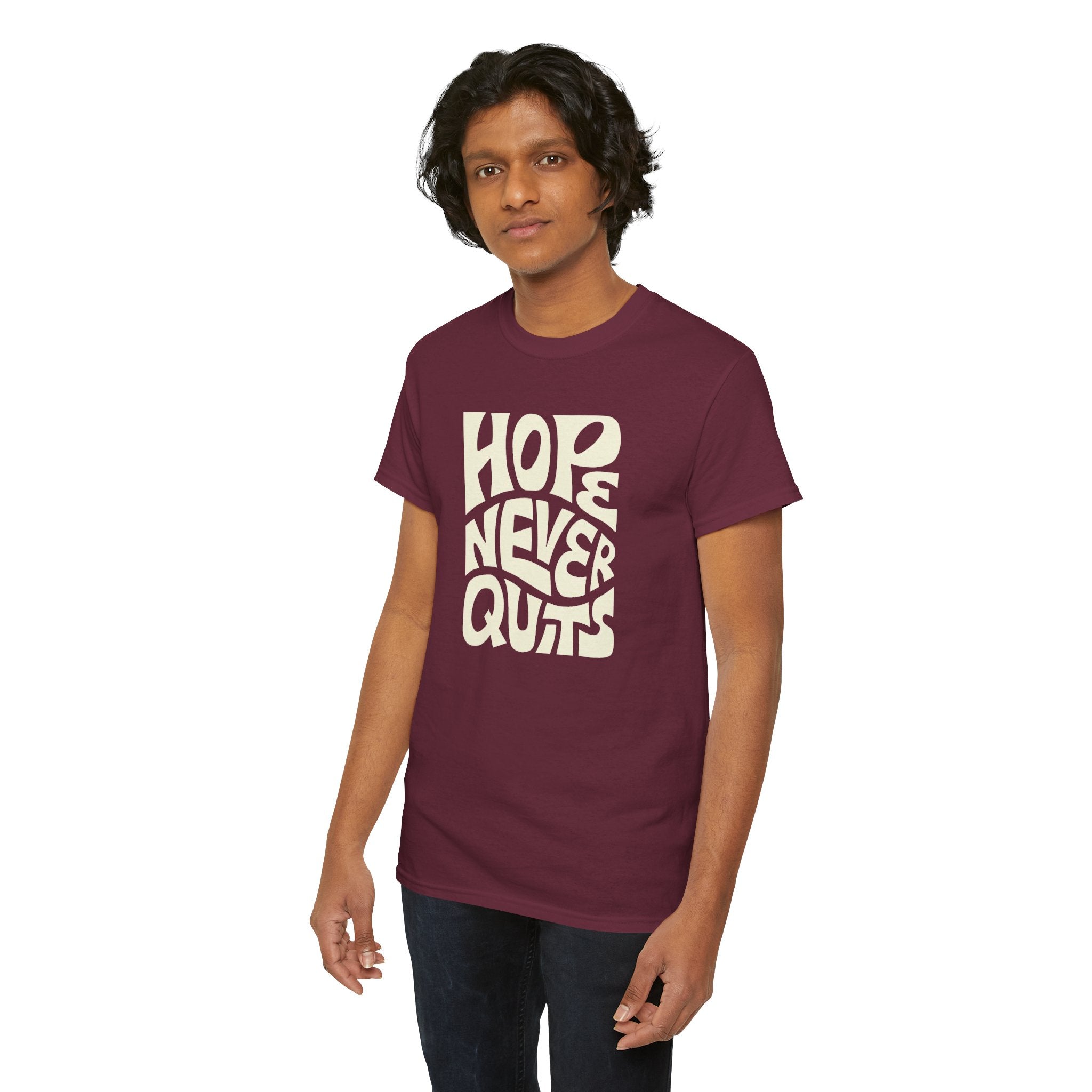 Hope Never Quits T-Shirt | Retro Bold Lettering, Inspirational Tee